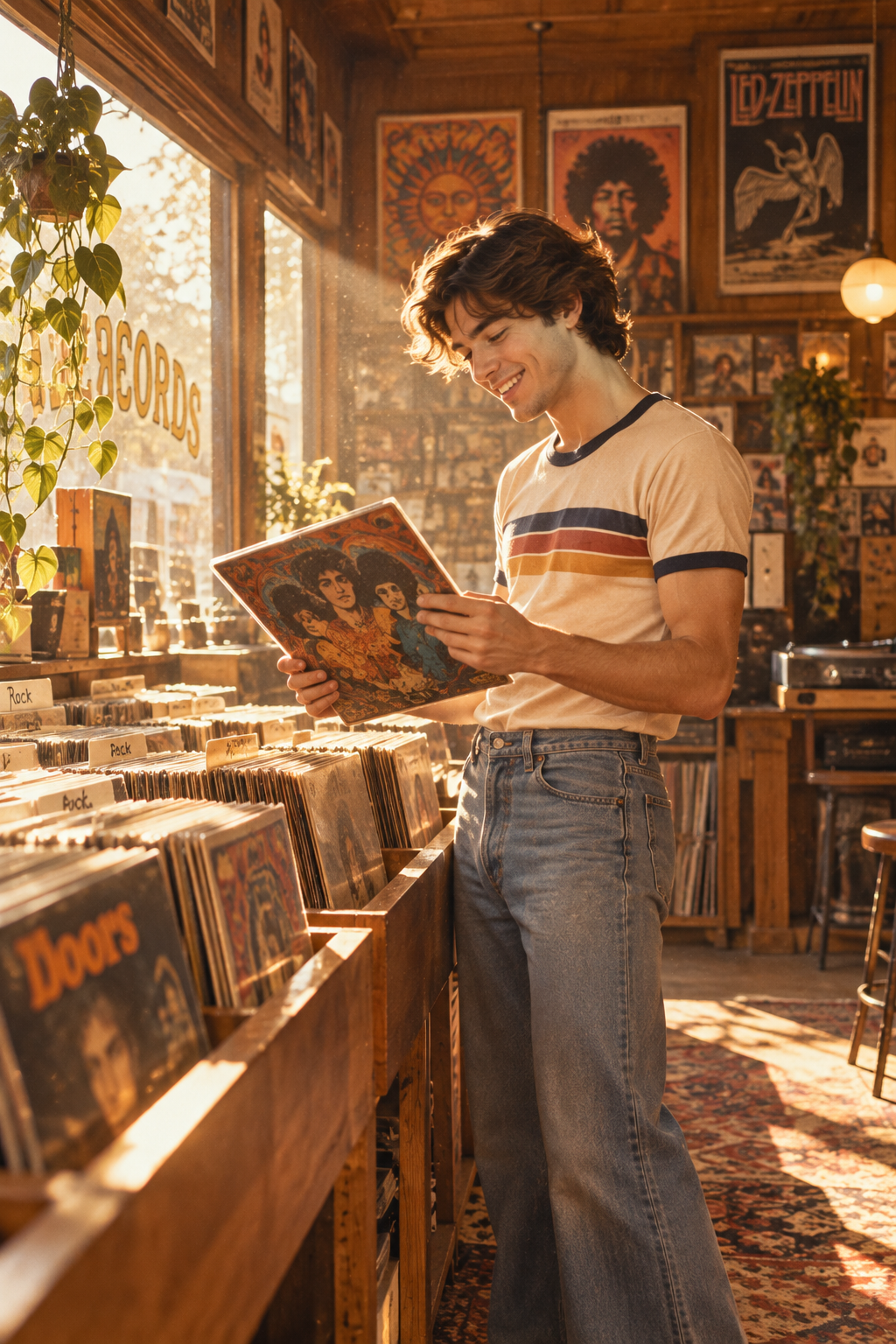 Prompt 2: Vintage Vinyl Record Store Nostalgia Portrait - AI Generated Photo Output