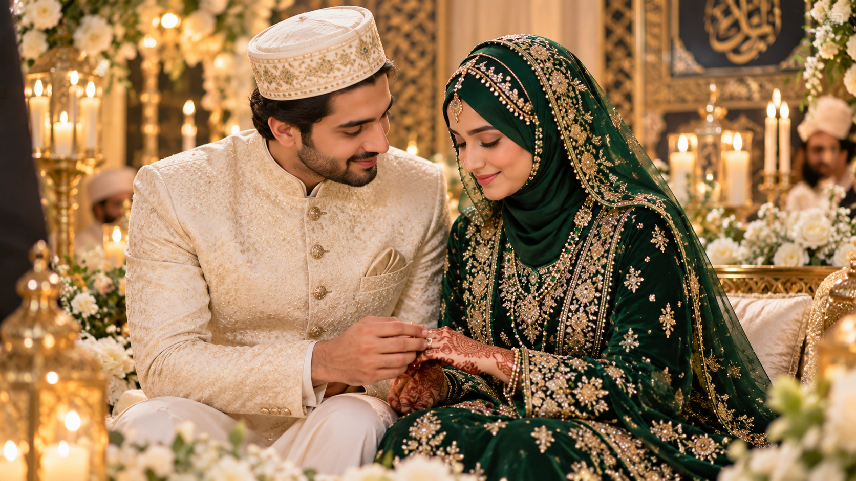 Prompt 3: Traditional Islamic Nikah Ceremony Couple Portrait - AI Generated Photo Output