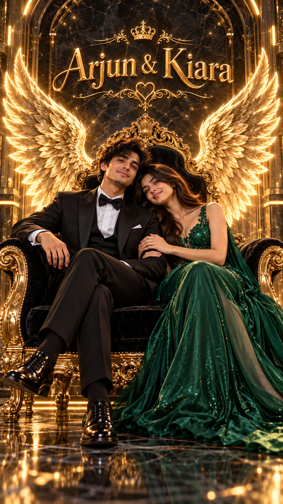 Prompt 2: Royal Gold Wings Luxury King & Queen Throne - AI Generated Photo Output